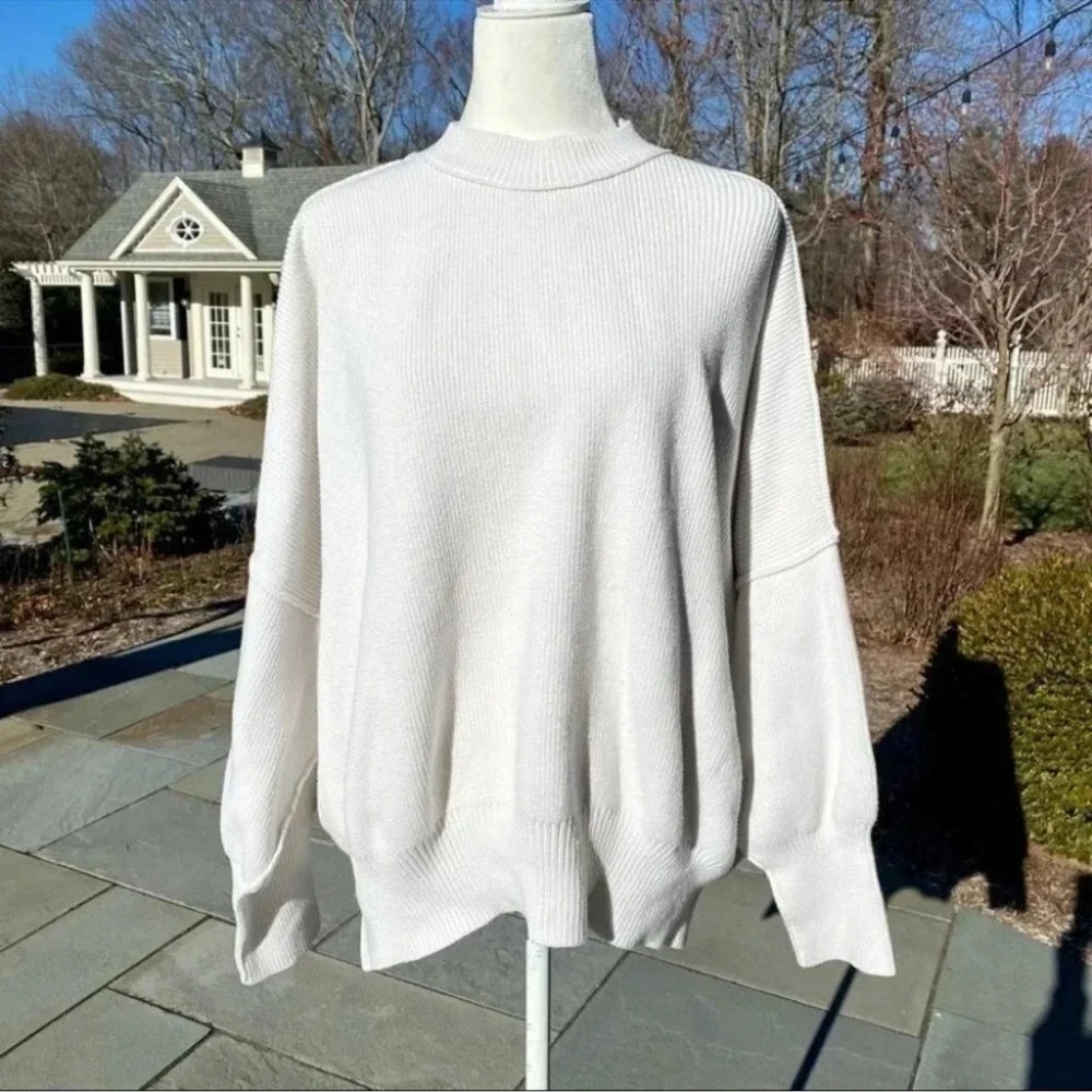New Free People Easy Street Oversized Crewneck Sweater White XS
